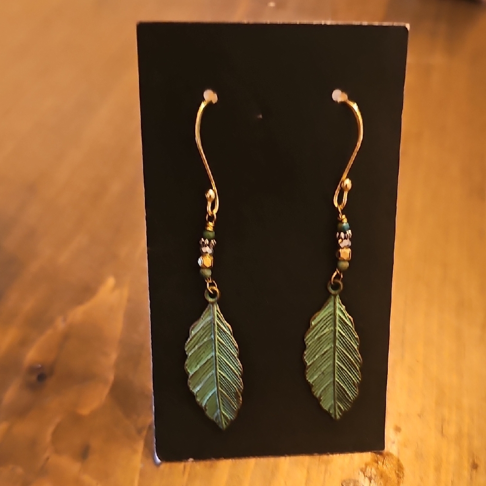 Elegant Gold and Green Leaf Earrings